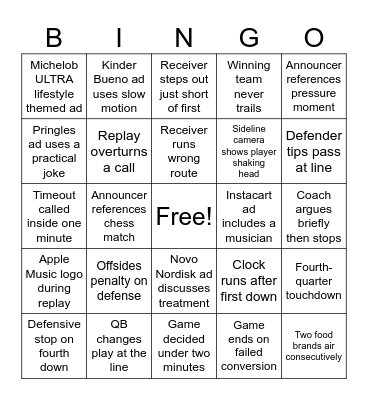 Super Bowl LX Bingo Card