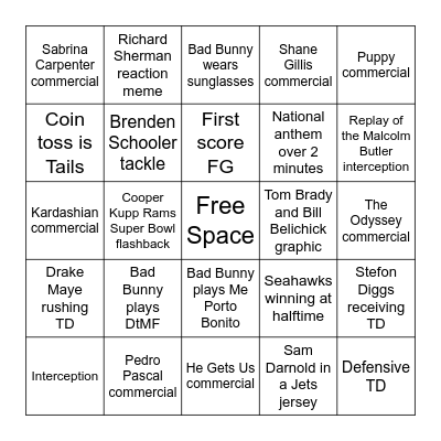 Super Bowl LX Bingo Card