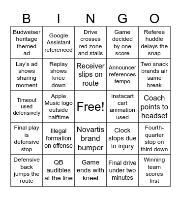 Super Bowl LX Bingo Card