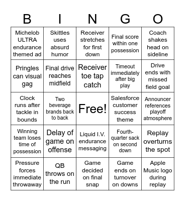 Super Bowl LX Bingo Card