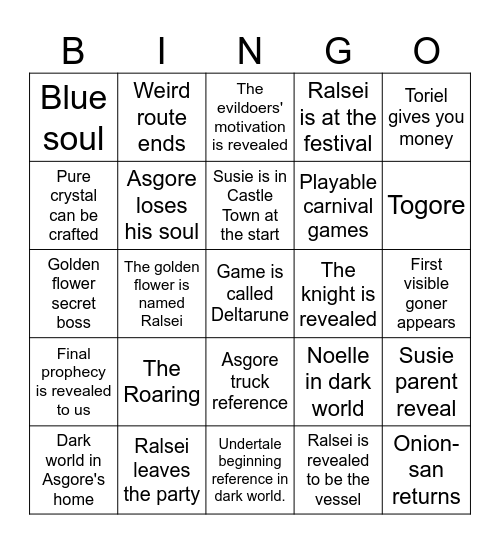 My Deltarune Bingo Card Bingo Card