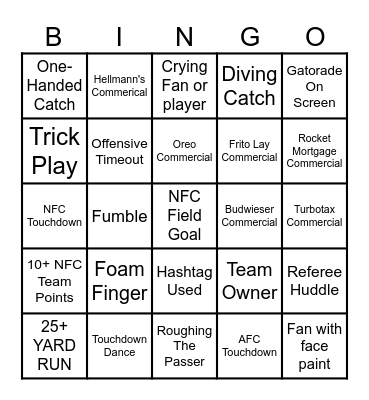 Superbowl 60 Bingo Card
