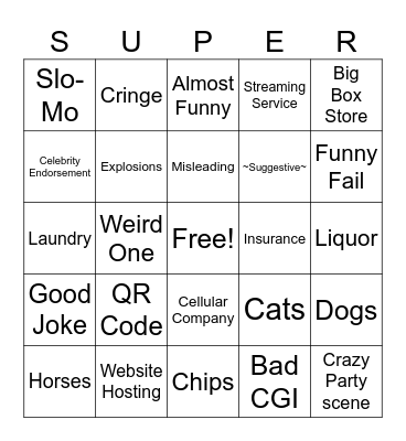 Super Bowl Ad BINGO Card