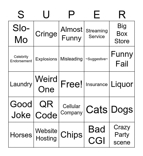 Super Bowl Ad BINGO Card