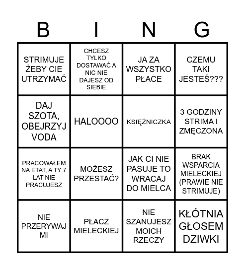 BINGO KŁÓTNI ZAWADZKICH Bingo Card