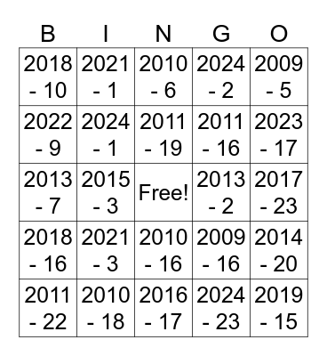 Math Kangaroo Bingo Card