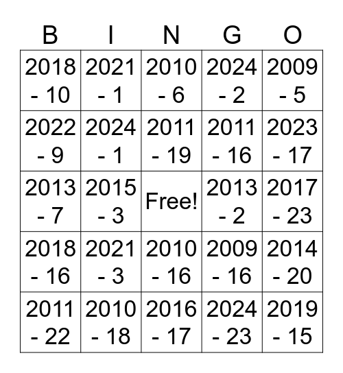 Math Kangaroo Bingo Card