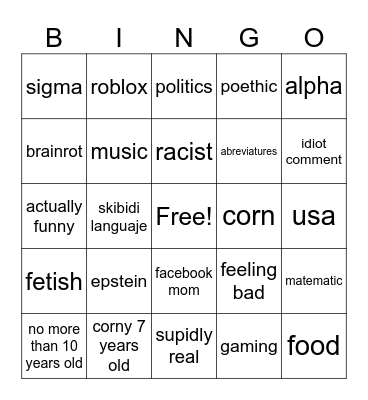 tik tok Bingo Card