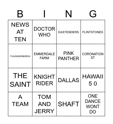 TV THEME TUNES Bingo Card