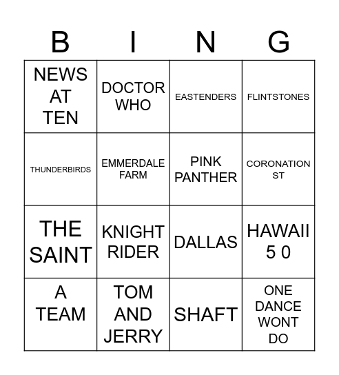 TV THEME TUNES Bingo Card