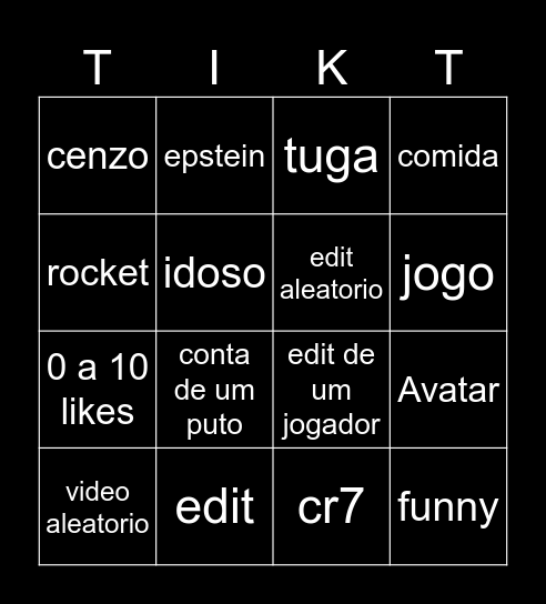 tiktok Bingo Card