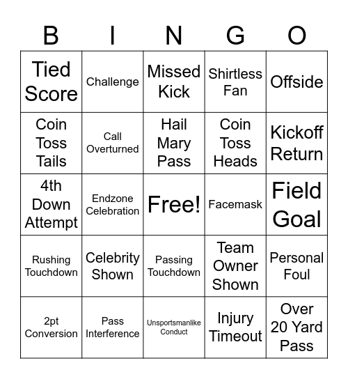 Super Bowl LX Bingo Card