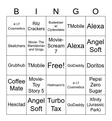 2026 Superbowl Commercial Bingo Card