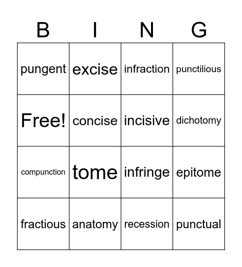 Unit 2 Vocabulary Bingo Card