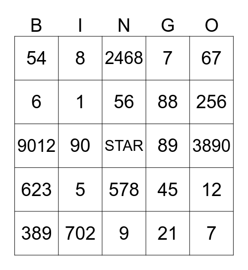 Place Value Bingo Card