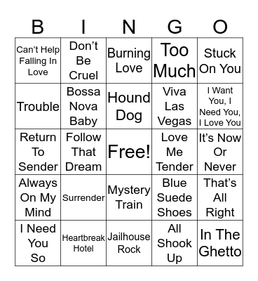 Elvis Bingo Card