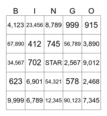 Place Value Bingo Card