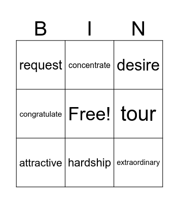 Vocabulary February 9-15 Bingo Card