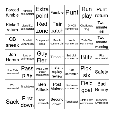 Super Bowl LIX Bingo Card