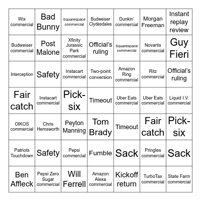 Super Bowl LIX Bingo Card