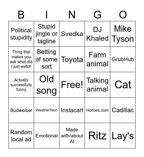 Commercial Bingo Card