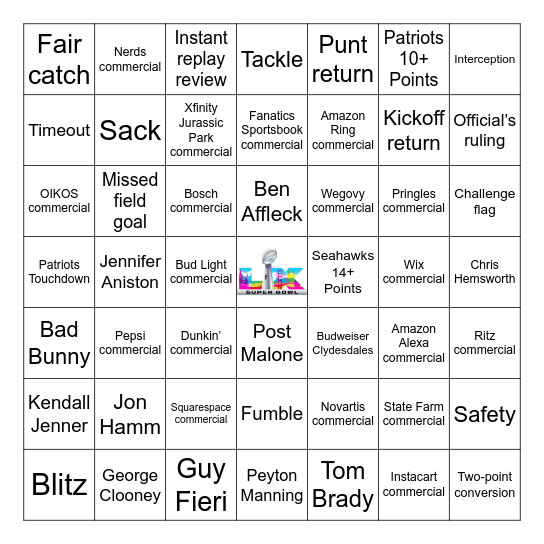 Super Bowl LX Bingo Card