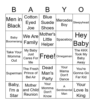 B-A-B-Y-O Game # 2 Bingo Card