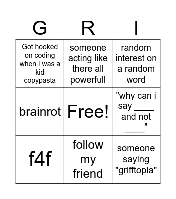 Grifftopia Bingo Card