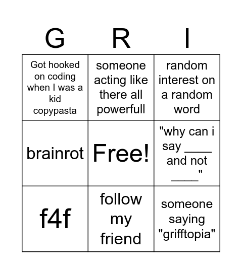 Grifftopia Bingo Card