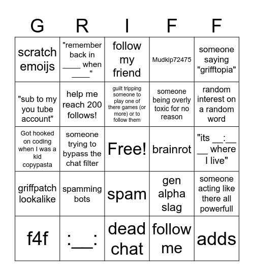 Grifftopia Bingo Card