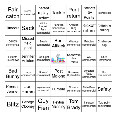 Super Bowl LX Bingo Card