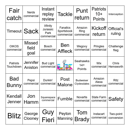Super Bowl LX Bingo Card