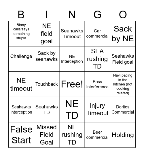 2026 Superbowl Bingoooo Bingo Card