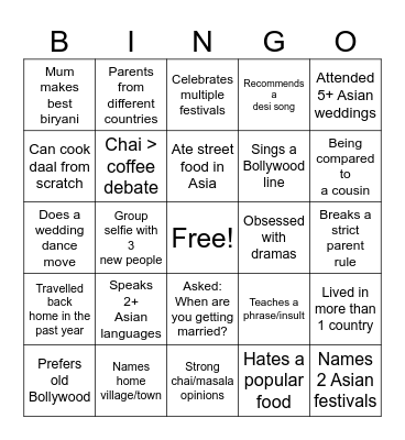 Asian Society - Meet and Greet Bingo Card
