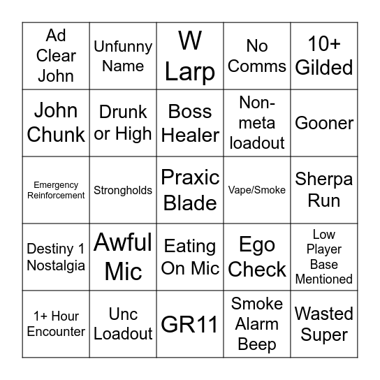 LFG Bingo Card