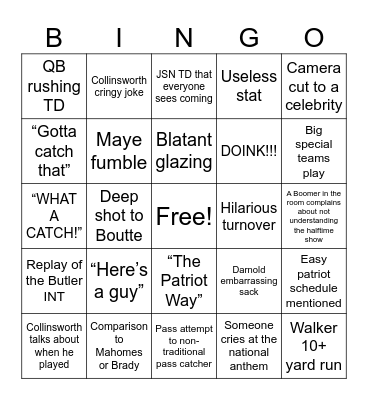 Super Bowl 60 Bingo Card
