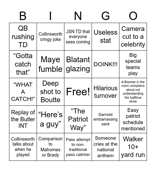 Super Bowl 60 Bingo Card