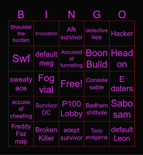 Hooksleys DBD Bingo Card