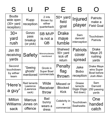 Super Bowl 60 Bingo Card