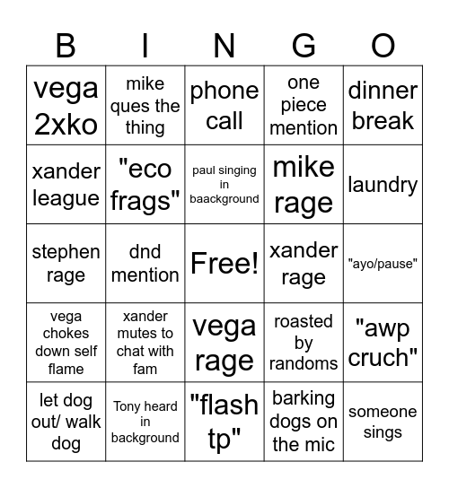 Saturday Bingo Card