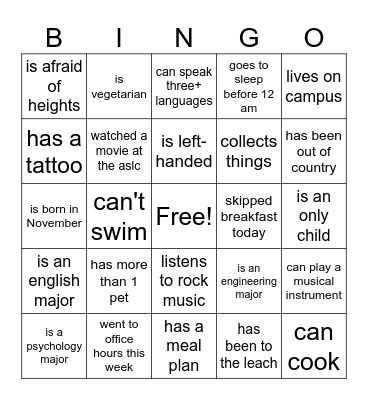 Find Someone Who Bingo Card