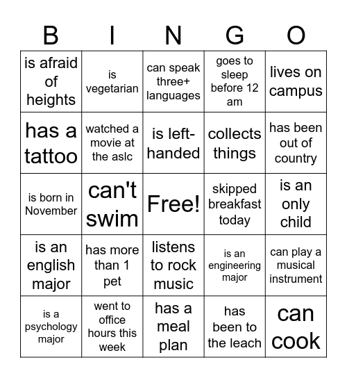 Find Someone Who Bingo Card
