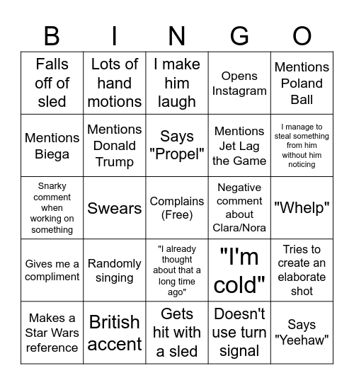 Colby Bingo Card