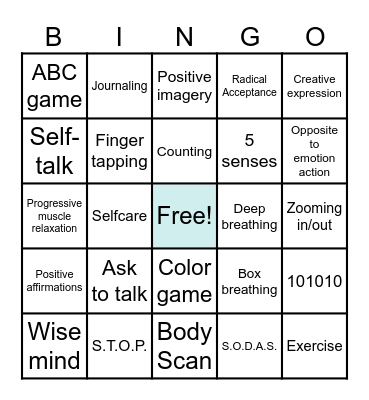 Coping Skills BINGO Card