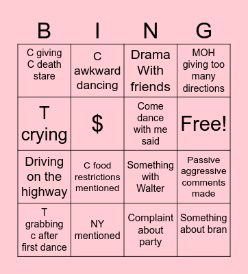 WEDDING Bingo Card
