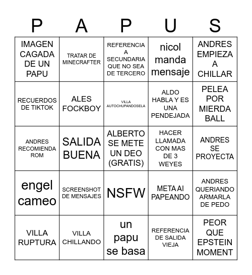 papus Bingo Card