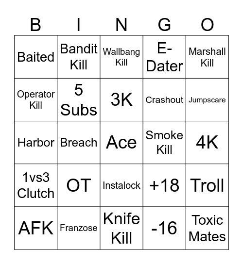 Valorant 12h stream Bingo Card