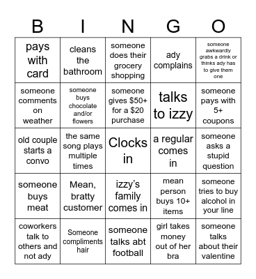 Store Bingo Sheet Bingo Card