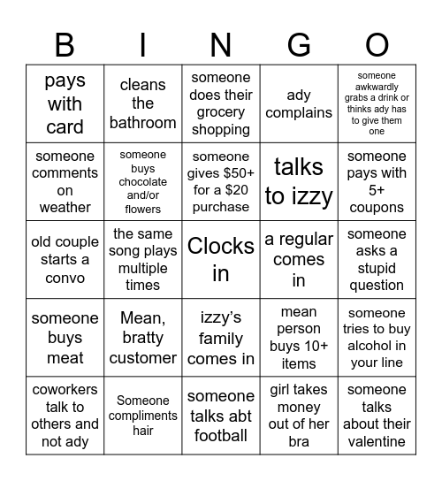 Store Bingo Sheet Bingo Card