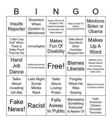 Trump Bingo Card